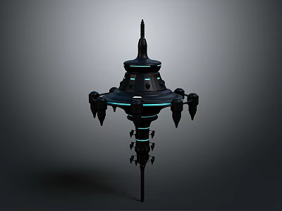 Futuristic Mechanical Device With Black Tower Structure Blue Lighting And Spire Top 3d model