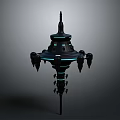 Futuristic Mechanical Device With Black Tower Structure Blue Lighting And Spire Top