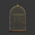 Golden Birdcage Decorative Ornament Set With Red Base And Metal Frame