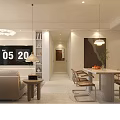 Modern Living and Dining Room Interior With Sofa Dining Table Chairs Artwork And Chandelier