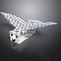 Minecraft Style Pixelated Owl With Spread Wings White And Gray On Black Background