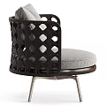 Modern Single Seater Sofa with Black Perforated Armrests Gray Cushion Backrest and Metal Legs