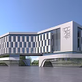 Modern Office Building With Glass Curtain Walls Geometric Design And Spacious Plaza