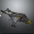 Yellow Gray Winged Interstellar Spaceship With Futuristic Emblem For Space Missions
