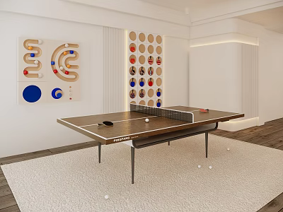 Indoor Sports Equipment Ping Pong Table With Wall Game Panels And Scattered Balls Paddles 3d model