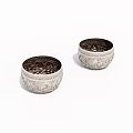 Two Silver Bowls with Intricate Carved Patterns and Dark Interior Finish 3d model