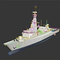 Modern White Naval Warship K787 with Superstructure Mast Radar and Water Reflection