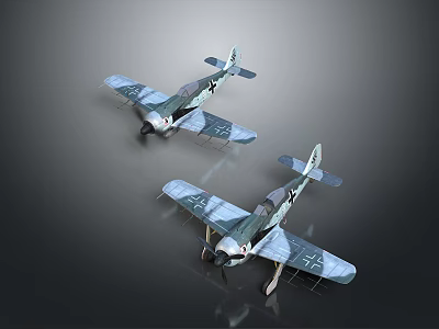 Two Vintage Camouflage Model Biplanes Displayed On Dark Background 3d model