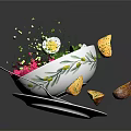Vibrant Soup Bowl With Pink Broth Splashing Green Herbs Egg And Crusty Bread