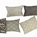 Various Decorative Pillows With Floral Patterns And Neutral Gray Beige Tones 3d model