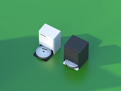 Practical Storage Boxes With Open Lids White Black Design And Circular Objects On Green Background 3d model