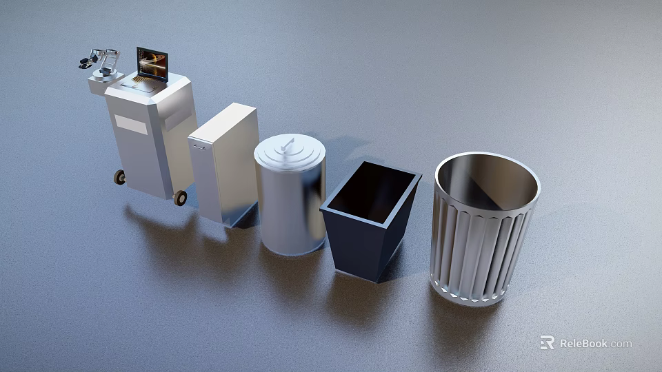 Public Facilities Waste Management Tools Featuring Covered Trash Bins Square Containers And Metal Cans 3d model 