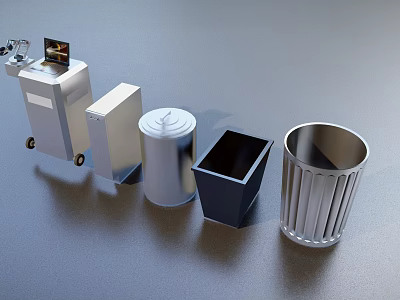 Public Facilities Waste Management Tools Featuring Covered Trash Bins Square Containers And Metal Cans 3d model