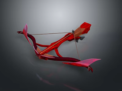 Red Decorative Bow Weapon With Unique Design Bowstring And Arrow Details 3d model