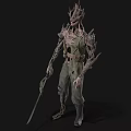 Dark Fantasy Game Movie Character With Spiked Head Thorny Body And Tattered Clothing Holding Dagger