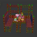 Red Dining Furniture Set With Booth Seats Table And Decorative Items