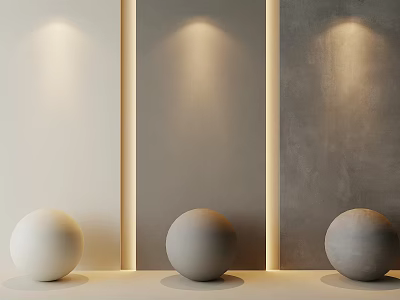 Modern Wall Paneling Design Featuring Beige Light Gray And Dark Gray Finishes Illuminated 3d model