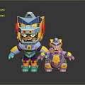 Game Movie Characters Blue Yellow Robot Figures Large And Small Cartoon Style With Mechanical Design