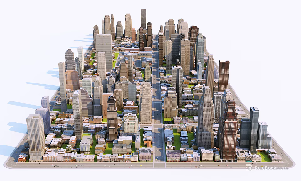 Modern Urban City Skyline With Tall Buildings Streets And Architectural Structures 3d model 