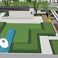 Residential Landscape Entrance With Modern High Rise Buildings And Water Feature