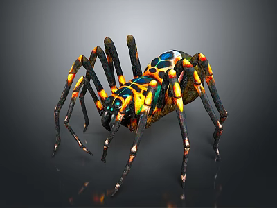 Colorful Spider With Vibrant Yellow Blue Patterns And Long Legs 3d model