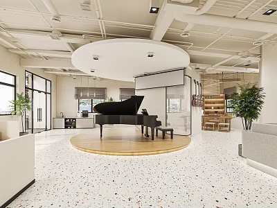 Modern Book Art Space Interior With Grand Piano 3d model