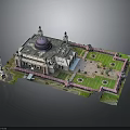 Traditional Architectural Design Featuring Central Dome Minarets And Symmetrical Courtyard Lawns