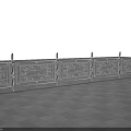 Ornate Metal Balcony Railing with Gray Tiled Floor and Blue Sky White Clouds Background