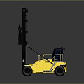 Yellow Industrial Forklift Truck With Black Mast Blue Cabin And Wheels