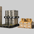 Modern Barrel Warehouse Cargo Carton Aluminum Barrel White Paint Bucket Steel Frame 3d model