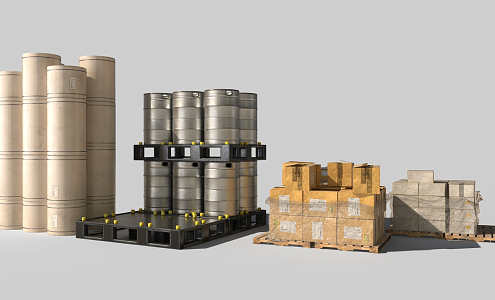 Modern Barrel Warehouse Cargo Carton Aluminum Barrel White Paint Bucket Steel Frame 3d model