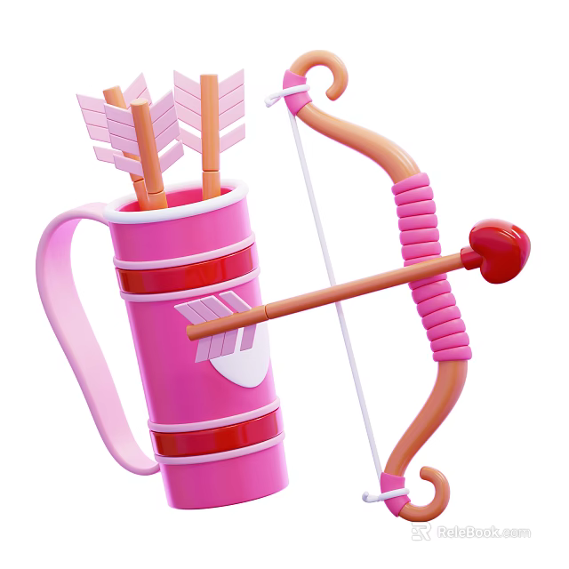 Pink Decorative Ornament Set With Cup Arrows Bow Heart And Stripes Design 3d model 