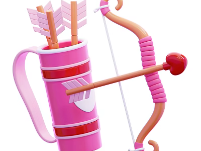 Pink Decorative Ornament Set With Cup Arrows Bow Heart And Stripes Design 3d model