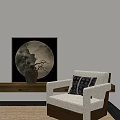 Quiet Chinese and Ancient Style Single Person Sofa Quiet Style Decorative Painting Vase 3d model