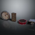 Assorted Vintage Clock Retro Box Red Grid Cover And Metal Block