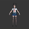 Anime Style 3D Character Model In Sailor School Uniform With Pleated Skirt And Thigh High Socks