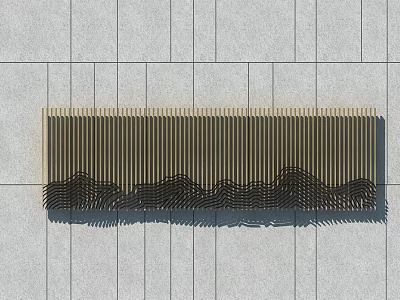 Modern Wooden Hinged Door With Wave Pattern On Gray Tile Wall Surface 3d model