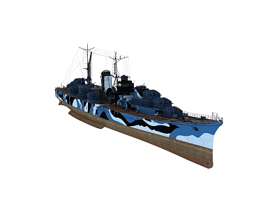 Vintage Military Warship With Camouflage Paint And Classic Structure 3d model