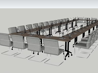 Modern Meeting Room Interior Conference Table With Gray Chairs And Microphones On Top 3d model