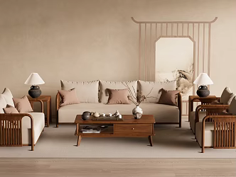 Quiet New Chinese Sofa Tea Table 3d model