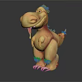 Cute Pink Dinosaur Game Movie Character With Yellow Mane Sticking Out Tongue And Standing Posture