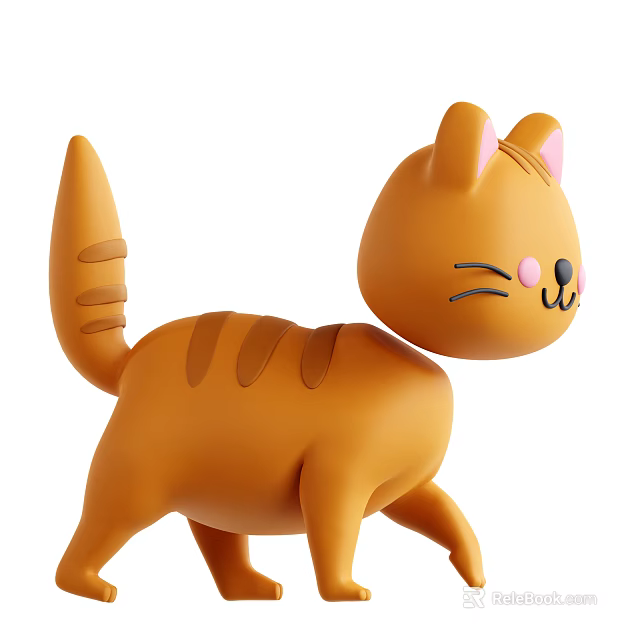 Cute Orange Striped Cartoon Cat Toy With Pink Ears And Playful Design 3d model 