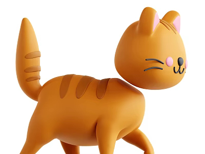 Cute Orange Striped Cartoon Cat Toy With Pink Ears And Playful Design 3d model