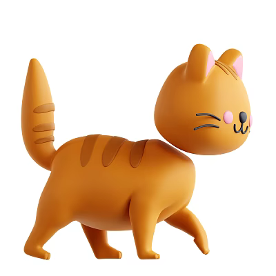 Cute Orange Striped Cartoon Cat Toy With Pink Ears And Playful Design 3d model
