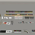 Art Supplies Collection With Easels Paint Cans Palettes Brushes And Colorful Paint Sets