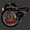Custom Motorcycle With Flame Design Black Red Vintage Detailed Engine Seat Headlight