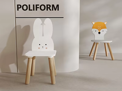 Poliform Animal Shaped Kids Chairs With White Seats And Wooden Legs 3d model