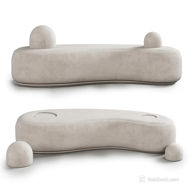 Light Gray Fabric Sectional Sofa With Modern Curved Design And Plush Seating 3d model 
