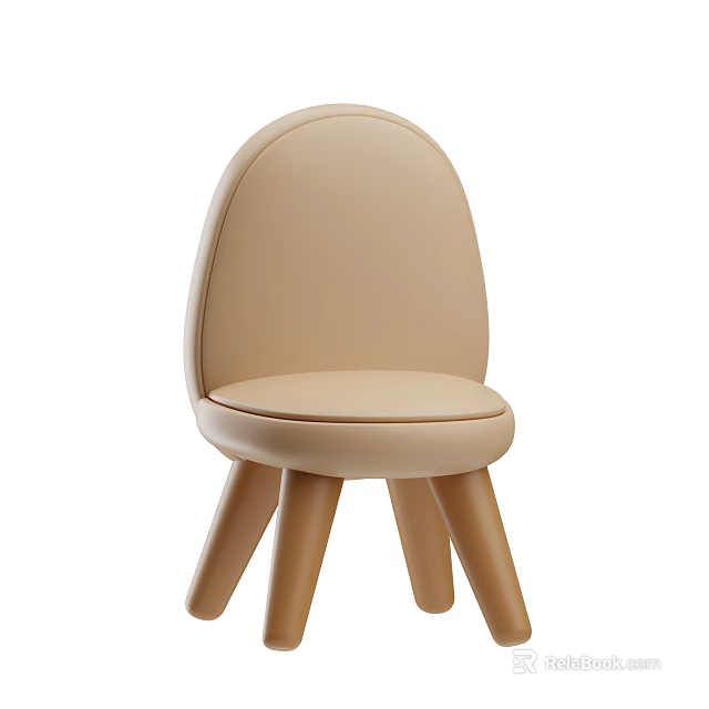 Minimalist Beige Chair With Rounded Backrest Padded Seat Cushion And Wooden Legs 3d model 