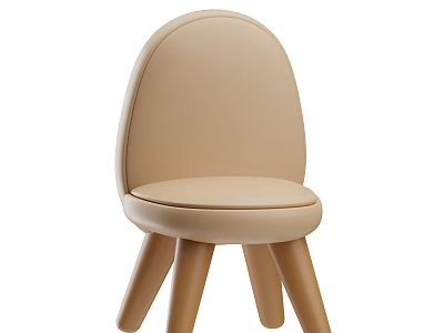 Minimalist Beige Chair With Rounded Backrest Padded Seat Cushion And Wooden Legs 3d model